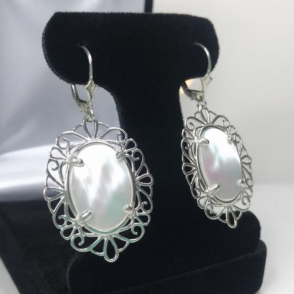 Beautiful Mother of Pearl Earrings in Sterling Silver 2 inch - Picture 8 of 8